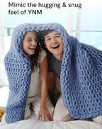 YnM Chunky Throw Blanket, Medium-Weight, Hand Knitted with Chenille Yarn, Skin Friendly, Ventilated and Breathable, Machine Washable, Home Décor Piece for Couch Sofa and Bed (Chambray Blue 30x40 Inch)