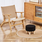 Wimarsbon Storage Ottoman, Modern Round Footrest with Soft Padded Seat, Teddy Velvet Footstool with Wood Legs, Accent Small Table or Plant Stand for Hallway, Living Room (Black)