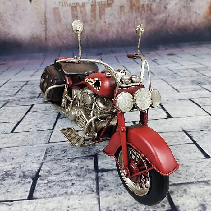 Vintage Motorcycle Model Decoration Iron Motorcycle Miniature Sculpture for Table Book Shelf Decor Gift（Red）