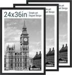24x36 Poster Frame 3 Pack - Black Woodgrain, Solid Wood Picture Frame, Wall Gallery Frame - Wall Hanging
