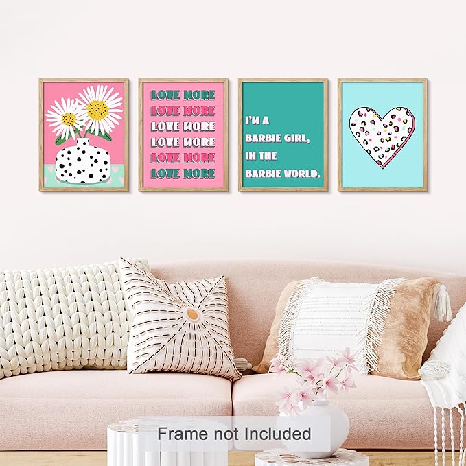 SIGNWIN Adhesive Canvas Poster I'm a Barbie Girl in The Barbie World Heart, Chrysanthemum Illustration Wall Decor Prints, Preppy Room Decor for Bedroom - 11"x14"x4