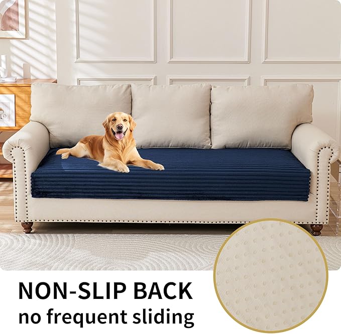 HAOMAIJIA Waterproof Couch Cover for Dogs Washable,Faux Fur Pet Couch Covers for Sofa,Soft Dog Bed Cover Non-Slip Couch Covers for 3 Cushion Couch Sofa Pet Friendly (Navy Blue, 35" x 82" 1 Pack)