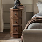 Nightstand Set of 2 with Charging Station, Vintage Wood End Table with 3 Drawer, Victoria Narrow Side Table, Slim Bedside Tables for Bedroom, Pre-Installation, Brown