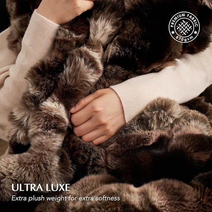 EVERGRACE Ultra Soft Luxury Fluffy Ridgeline Faux Rabbit Fur Throw Blanket, Thick Warm Bubble Throw for Bed, Cozy Plush Reversible Blankets for Couch, Chair, Sofa, Mocha Brown, 50x60 Inches, 870 GSM