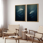 SIGNFORD Framed Canvas Print Wall Art Set Deep Sea Fish Serene Underwater Life in Dark Tones Illustration Modern Art Decorative Nordic Nature for Living Room, Bedroom, Office - 16"x24"x2 Natural