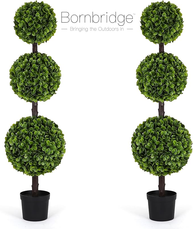 Bornbridge Artificial Jasper Topiary Ball Tree - 4' Jasper Ball Tree - Indoor/Outdoor Topiary Trees - Jasper Artificial Outdoor Plants (2 Pack)