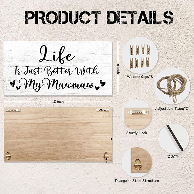 Mawmaw Gifts Picture Frame Photo Holder for Wall, Birthday Gifts for Mamew Grandma, Thank You Grandmother Memaw Gift from Grandchildren Grandkids Hanging Photo Display