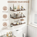 Heimlove 24" W x 12" D Wall Shelves for Books, 12 Inch Deep Floating Shelves Set of 3, Wide Floating Bookshelf with Metal Bracket for Living Room, Kitchen, Office, Bedroom and Decor Storage - Walnut