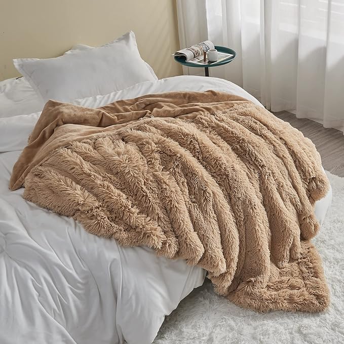 GONAAP Fuzzy Faux Fur Throw Blanket Brown Super Soft Cozy Plush Fuzzy Shaggy Blanket for Couch Sofa Bed (Brown, Throw(50"x60"))