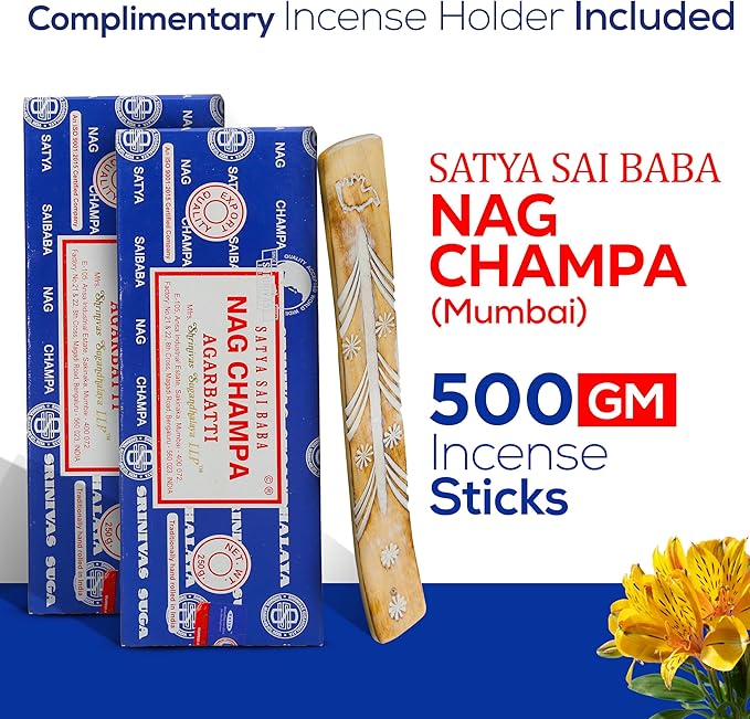 Raajsee Incense Stick Holder Bundle with Satya Nag Champa Incense Sticks 250 gmx 2 Pack (500 GMS), Insense Sticks Nag Champa Agarbatti