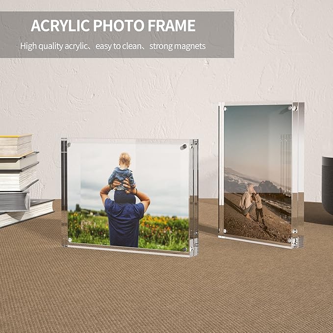 Acrylic Picture Frame 6x8 Inches, High Transparent Magnetic Photo Frame, Double Sided Plexiglass Picture Frame 12mm + 12mm