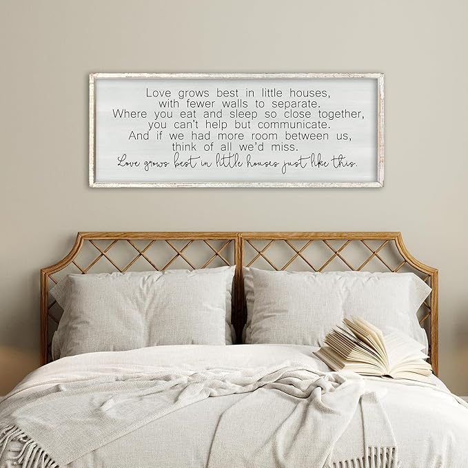 ZZJJHYWGQ Love Grows Best In Houses Just Like This Quote Sign 32"×12" Rustic Love Theme Quotes Couples Wall Decor Family for Above Bed Master Bedroom large Romantic Wall Art Hanging (White)
