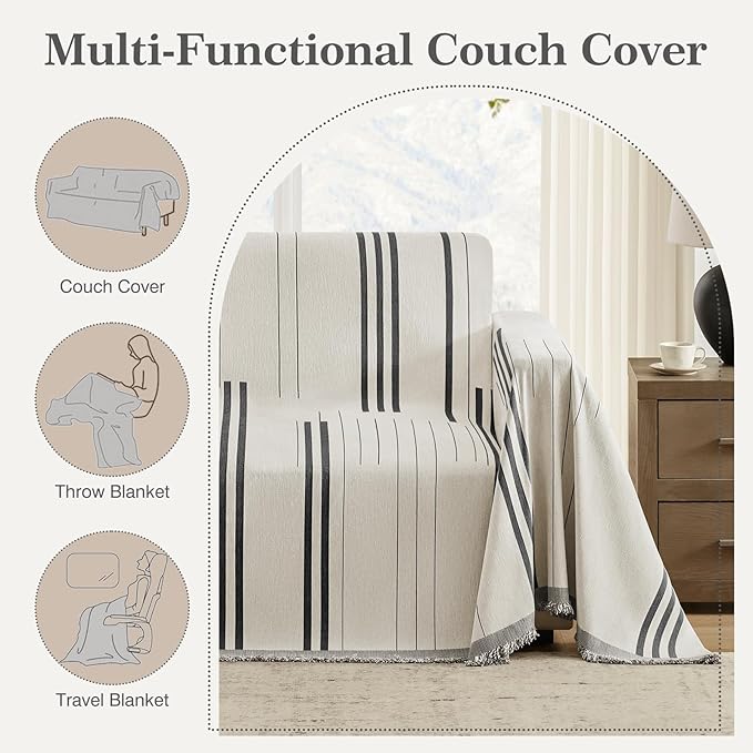 Boho Couch Cover Washable Sectional Couch Covers for Dogs Reversible Sofa Slipcover for 2 or 3 Cushion Couch Pet Friendly Furniture Protector (2# Heise, 91" x 118")