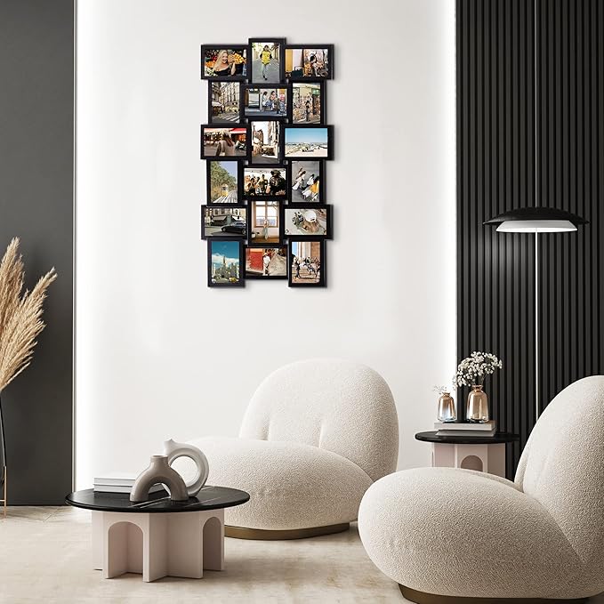 Jerry & Maggie 4X6 Collage Picture Frames for Wall Decor, 18 Opening Collage Wall Hanging for 6x4 Photo, Multi Picture Frame Set with One-piece Design Black