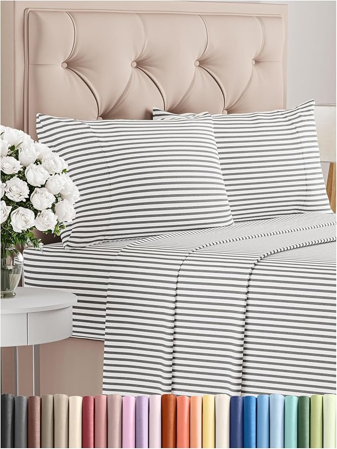 Cal King Size 4 Piece Sheet Set - Comfy Breathable & Cooling Bed Sheets Set - Hotel Luxury Bedding for Women, Men, Kids, Teens, Boys & Girls - Deep Pockets & Wrinkle Free - Oeko-Tex - Grey Stripes 2