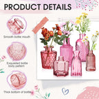 Yaomiao 30 Pcs Vases Bulk Colored Flower Glass Vases Bud Vintage Colored Glass Bottles Colorful Rustic Embossed for Home Wedding Table Decorations Gifts(Pink Series)