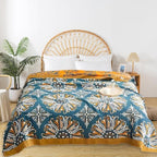 Boho Throw Blanket for Bed - 100% Pure Cotton Ultra Soft Rustic Quilt - Farmhouse Decor Bed Blankets, All Season Rustic Throw for Sofa Couch Chair(91''x 98'', Boho Floral)