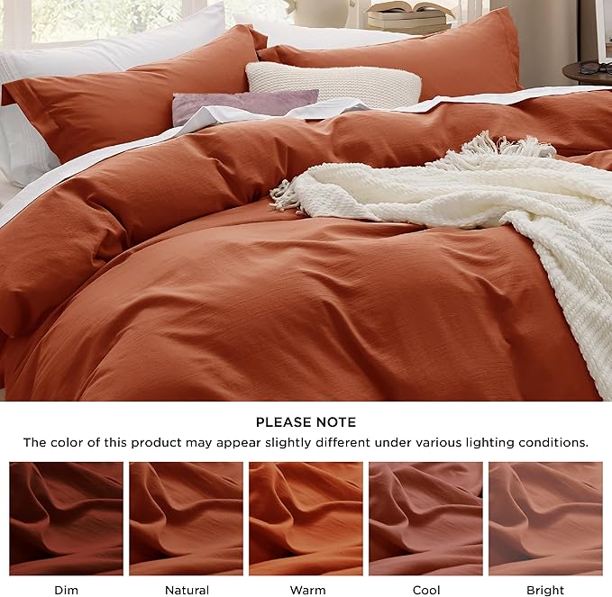 Bedsure Terracotta Duvet Cover Twin/Twin XL Size - 2 Pieces Prewashed Cotton-Like Extra Soft Bedding Set, Includes 1 Twin Duvet Cover 68x90 Inches with Zipper Closure & 1 Pillow Sham, No Comforter