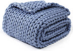YnM Chunky Throw Blanket, Medium-Weight, Hand Knitted, Skin Friendly, Ventilated and Breathable, Machine Washable, Home Décor Piece for Couch, Sofa and Bed (Cerulean Blue, 60x80 Inch)