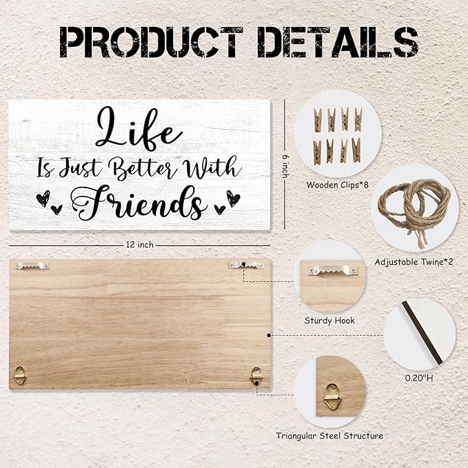 Friends Gifts Picture Frame Photo Holder for Wall, Gifts for Friends Female Coworker Sister BFF Bestie, Friends Going Away Friendship Gifts for Men Women, Big Brother Gift Hanging Photo Display