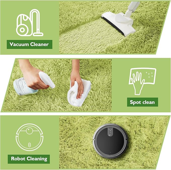 Shag Area Rug for Bedroom 3x5,Green Fluffy Area Rugs for Living Room,Soft Fuzzy Rug Non-Shedding Indoor Plush Carpet for Kids Bedroom Nursery Dorm Home Decor