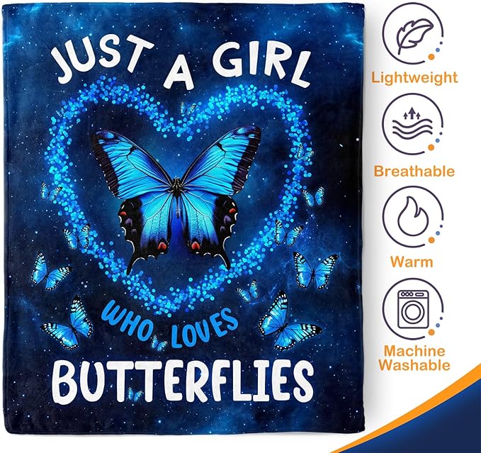 Butterfly Blanket Gifts for Girl Woman - Just A Girl Who Loves Butterflies Lovers Beautiful Themed Throw for Kids Teen Friend Adults Soft Cozy Decor Birthday Christmas Lightweight Blanket 50"x60"