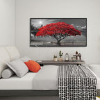 Framed Black and White Red Tree Wall Art Canvas Print Picture Large Red Tree Landscape Modern Artwork for Living Room Bedroom Office Home Wall Decor With 24X48inch