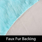 Latepis Light Blue Fur Round Rug 3ft Faux Sheepskin Circle Rug for Living Room Boho Rugs Bedroom Rugs Fluffy Rug for Teen Room Dorm Cute Room Décor