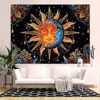 Lunerfex Sun and Moon Tapestry Mandala Wall Tapestry, Cute Tapestries for Bedroom Ceiling Tapestries Wall Hanging for Bedroom Living Room Decor Sun-1 70"x90"