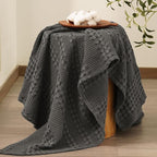 PHF 100% Cotton Waffle Weave Throw Blanket, Soft Lightweight Breathable Cozy Summer Throws for Couch Bed Sofa, Luxury Aesthetic Woven Blanket for Home Decor & Office, 50"x60", Charcoal Grey