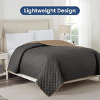 Martex Reversible Coverlet – Full Queen Size Quilt - Lightweight Full Size Bedding– Durable Queen Size Quilts for Bed – Soft - Easy Care Bedding – Graphite/Khaki