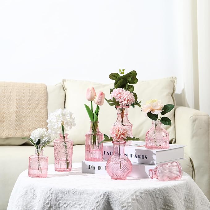 Bud Vases in Bulk 64, Glass Vases for Centerpieces, Small Vases for Flowers, Small Flower Vase for Centerpieces, Mini Vintage Vase, Pink Bud Vases for Wedding Table Decor