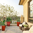 KOL 18''H. Bright Glazed Planter with Drainage Hole, Set of 2, Galvanized Steel Planter Pots for Indoor & Outdoor Use, Decorative Flower Plant Pots for Front Porch, Patio, Deck - Reddish Brown