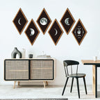 Sintuff 6 Pieces Halloween Gothic Wall Decor Boho Sun Moon Phases Wall Art Gothic Minimalist Stars Sun Hanging Wooden Home Decor Farmhouse Pediments for Gallery Living Bedroom Room(Moon)