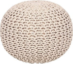 REDEARTH Round Pouf Ottoman - Cable Knitted Boho Poof - Home Décor Cord Pouffe Handmade Circular Footrest for Living Room - Bedroom - Kids Bedroom - 100% Cotton Pouf (18" x 18" x 14") - Ivory