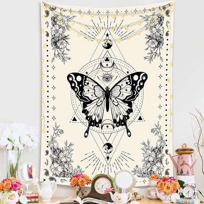 Lunerfex Boho Butterfly Tapestry Small Tapestry Tarot Tapestries Moon Phase Aesthetic Tapestries Wall Hanging for Bedroom and Living Room Decor Butterfly 60×80 Inches