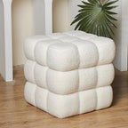 White Square Ottoman 17''3 Cube Pouf Installed,Sturdy Wooden Frame,Capacity 330 lbs,Modern Sofa Stool Fuzzy Sherpa Footstool,Foot Rest,Cube Boucle,Vanity Stool,for Couch Living Room