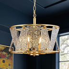 Modern Gold Round Chandelier 6 Light Drum Glass Chandelier Light Fixture18in Hammered Glass Chandelier for Dining Room Kitchen Entryway Bedroom Breakfast Nook