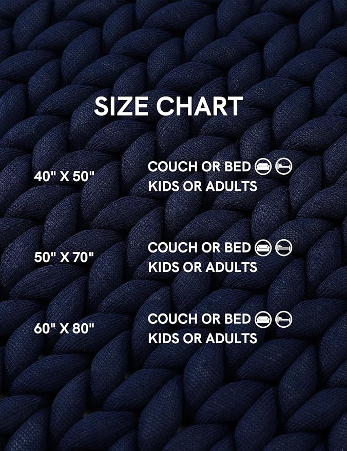 YnM Chunky Throw Blanket, Medium-Weight, Hand Knitted, Skin Friendly, Ventilated and Breathable, Machine Washable, Home Décor Piece for Couch, Sofa and Bed (Indigo Blue, 60x80 Inch)
