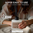 Soul & Scents Reed Diffuser Set – Coconut | 7.43 oz Refillable Scented Oil with 6 Fiber Sticks | Long-Lasting Home Fragrance & Air Freshener for Bedroom, Bathroom, Office | Gift & Décor Piece