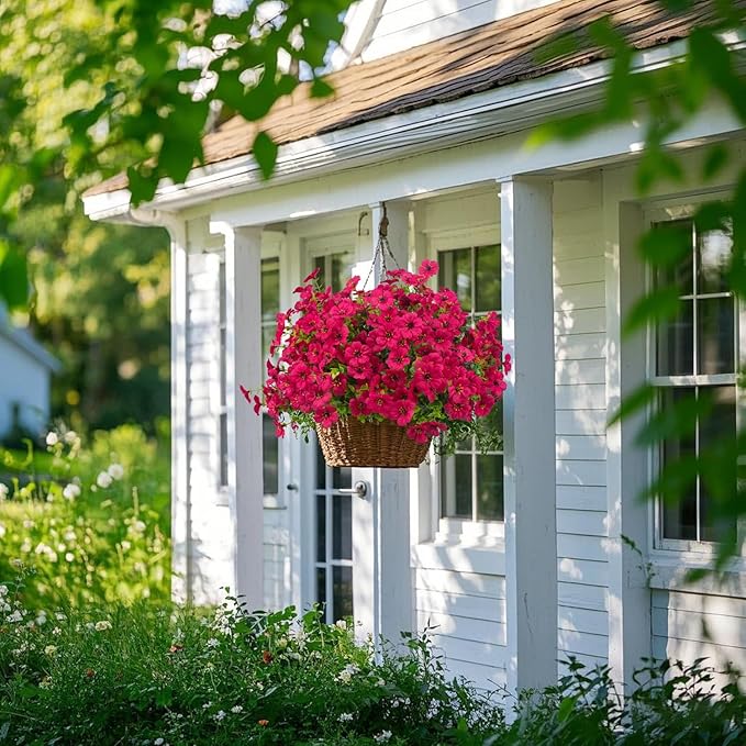 Artificial Fake Flowers for Outdoor Spring Decoration, 16 Bundles Faux Silk Colorful Daisy UV Resistant Realistic for Outside Porch Patio Home Yard Garden Planters Pots Window Box (Rose Red)