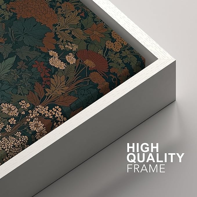 SIGNFORD Framed Canvas Print Wall Art Set Vintage Botanical Floral Dark Green and Rust Toned Illustration Modern Art Decorative Nordic Nature for Living Room, Bedroom, Office - 16"x24"x2 White