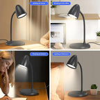 LED Desk Lamp for Home Office,3 Light Colors,Flexible Gooseneck Table Lamp,Dimmable Reading Light for Bedside Small Desk Lamp for College Dorm Room,Bedroom Desk Light,Black