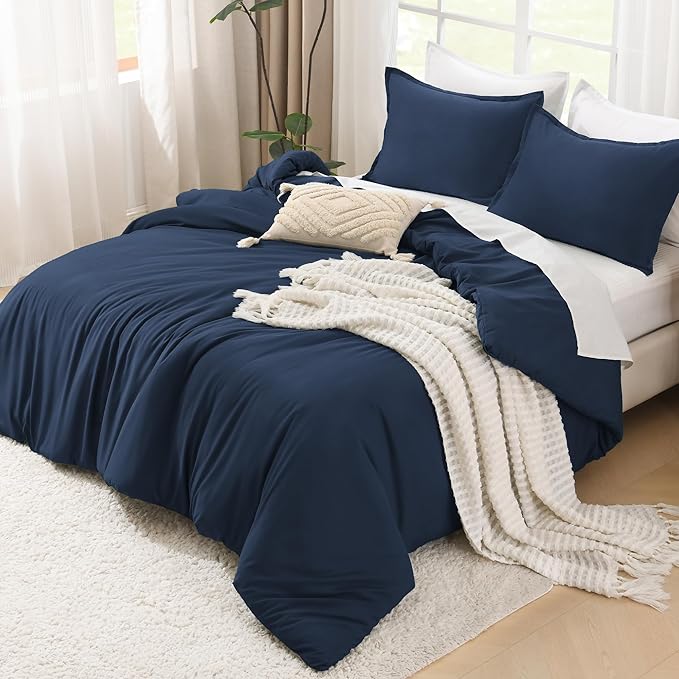 Litanika California King Comforter Set Navy Blue - 3 Pieces Cal King Lightweight Soft Plain Bed Comforter, Oversized Down Alternative Bedding Set - Machine Washable (104x96In, 2 Pillowcases)