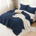 Litanika Navy Blue Twin/Twin XL Comforter Set, 2 Pieces Lightweight Solid Bedding Set, All Season Fluffy Bed Set (66x90In Comforter & 1 Pillowcase)