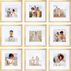 Sheffield Home 9 Piece Gallery Wall Frame Set, 12x12 in. Matted to 8x8 in. (Gold)