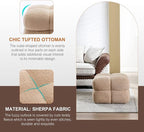 Zesthouse Square Pouf Ottoman, Modern Ottoman Coffee Table for Living Room, Fuzzy Sherpa Stool Foot Rest, Upholstered Tufted Stool for Couch, Tan