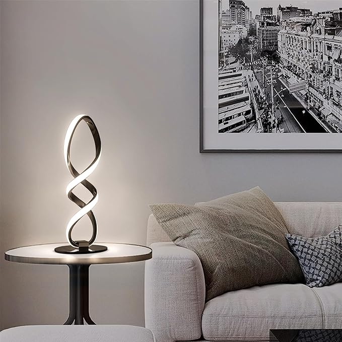 Modern Table Lamp - Stepless Dimmable LED Spiral Lamp, Black, 12W, 3200K, Warm White, Contemporary, for Bedroom, Living Room