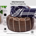 Handmade Moroccan Genuine Leather Pouf Ottoman Cover – Unstuffed Foot Stool Ottoman, Boho Foot Rest Under Desk, Round Ottoman for Living Room, Bedroom - Housewarming Gifts New Home, Weddings Gifts