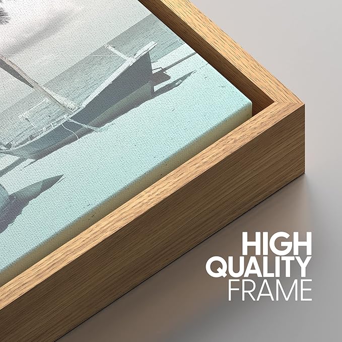 SIGNWIN Framed Canvas Print Wall Art Set Vintage Retro Hawaiian Island Hut Surfboard Nature Wilderness Photography Modern Art Landscape Relax/Calm for Living Room, Bedroom, Office - 16"x24"x3 Natural